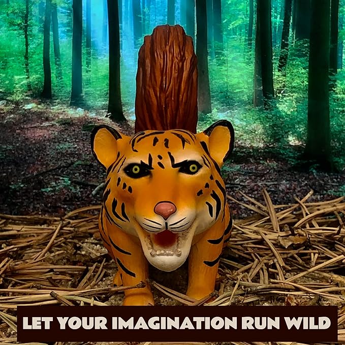 Randimals Tiger with Squirrel Tail Figurine Toy 5”, Premium Hard Rubber Animal Action Figure Toy, Hybrid Friend Encourages Adventure & Imagination