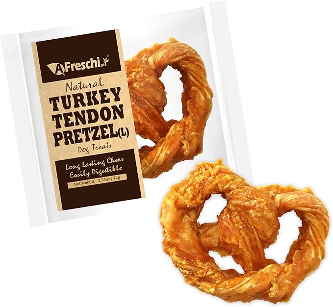 AFreschi Natural Turkey Tendon Pretzel (L) 1 Unit per Pack, Dog Treats for Signature Series, All Natural Human Grade Puppy Chew, USA-Sourced Turkey Tendon, Hypoallergenic, Rawhide Alternative
