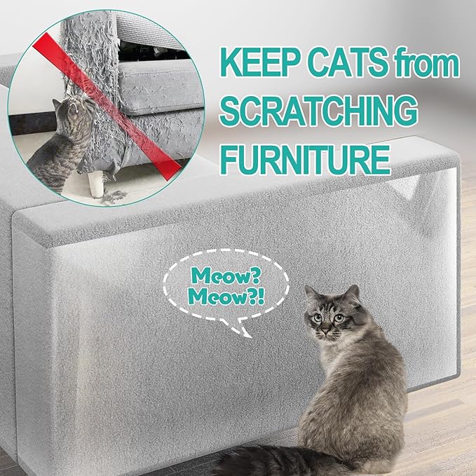 [Thicken Vinyl] Anti Cat Scratch Furniture Protector, Single-Sided Sticky Couch Protector for Cats, Flexible Couch Corner Guard Under Cats Claw, Cat Scratch Deterrent Tape-(160" x 8")