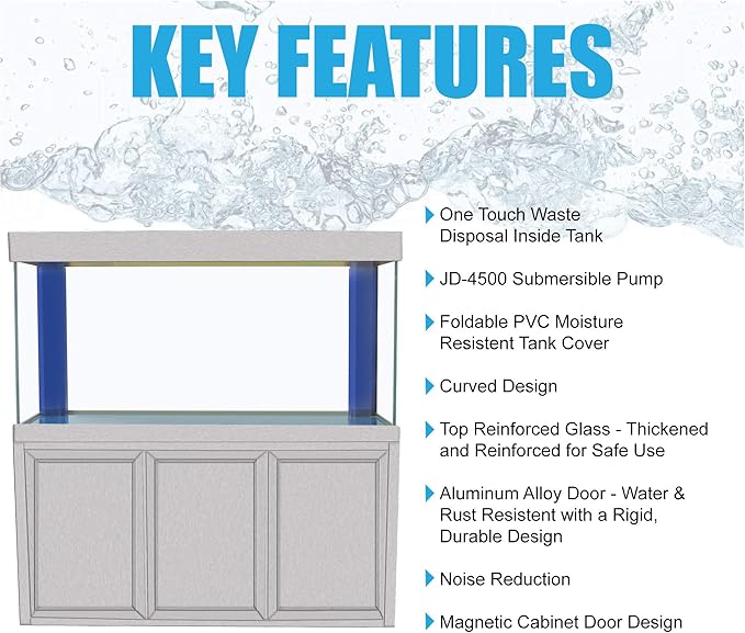 135 Gallon Aquarium Fish Tank with Upright Fishtank Stand Water Pump Freshwater Filter LED Bundle and Straight Corners Clear Glass - All White