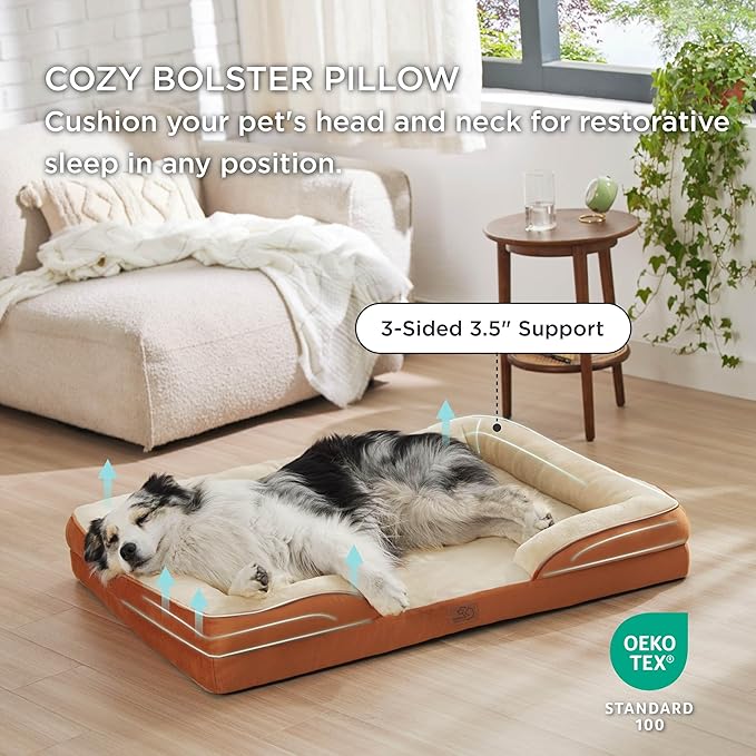 Bedsure XL Orthopedic Dog Bed for Extra Large Dogs - Washable XLarge Dog Cat Bed Waterproof, Comfort Dogs Couch Sofa with Washable Removable Cover, Pet Bed with Nonskid Bottom, Ember Clay, 42"