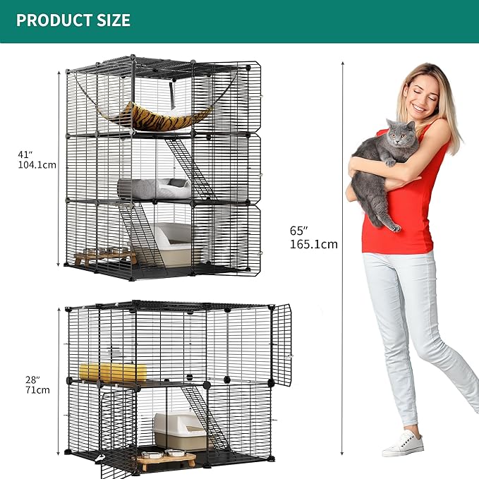 YITAHOME Cat Cage 2 Tier Indoor Cat Enclosures Kitten Cage DIY Pet Playpen Metal Kennel for 1-2 Cats, Ferret, Chinchilla, Rabbit, Small Animals, Kitty, Squirrel, RV Travel, Camping