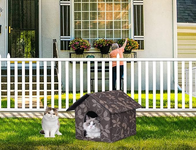 Cat Houses for Outdoor Cats, Weatherproof Outdoor House for Feral Cats, Warm Stable Stray Cats Shelter in Winter Brown Medium