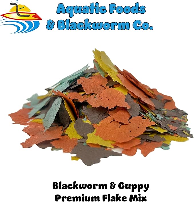 Aquatic Foods Inc. Flakes - 45% California Blackworm & Guppy Flake Mix for Guppies Also Tetras, Live Bearers, All Community Tropical Fish - Premium AF Flakes - 1/4-lbs