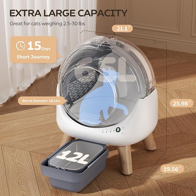 Self Cleaning Litter Box,Automatic Cat Litter Box for Multiple Cats,Robot with APP Control,Dual Safety Protection,Odor-Free Waste Disposal Includes Trash Bags,White