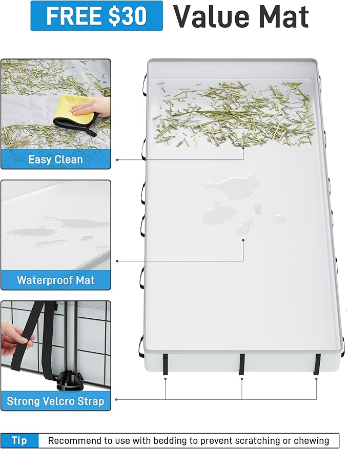 BUCATSTATE 20 Panels Guinea Pigs Cages, Small Animal Playpen with Waterproof Mat, 47" L*24" W*12" H Metal Hedgehog Enclosure with Door, C&C Cage for Bunny Rabbit Chinchillas