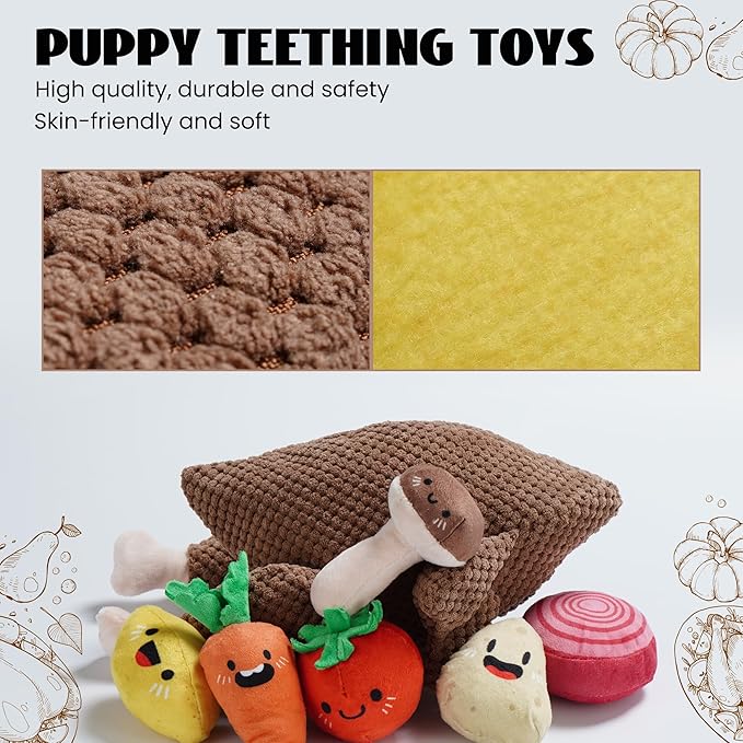 Nocciola 7 in 1 Stuffed Turkey Squeaky Fall Dog Toys, Soft Interactive Cognitive Enrichment Hide and Seek Dog Chew Toys for Large Medium Small Dogs, Cute Plush Pet Supplies 7 Packs