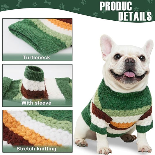 Dog Sweater, Classic Turtleneck Knitted Striped Dog Sweaters, Warm Sweater for Winter, Soft Christmas Sweaters for Boy Girl, Dogs Clothes for Small/Medium Cats, Doggys (Green, Large)