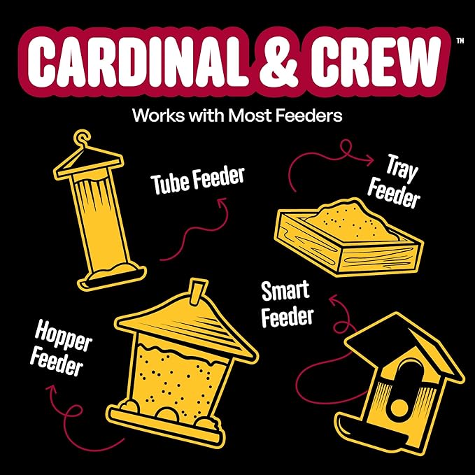 Cardinal & Crew Wild Bird Seed – 10 lb. Black Oil Sunflower, Sunflower Hearts & Safflower Blend for Cardinals, Grosbeaks & Chickadees – Bird Food for Outside Feeders