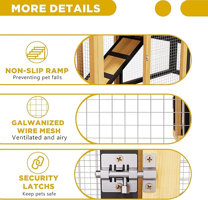 Large Chicken Coop and Run Outdoor Indoor Two Story Rabbit Hutch Pet House Guinea Pig Cage with Removable Tray，Ramp，Ventilation Doors for Chickens,Bunny,Ducks,Quails（Natural Wood）