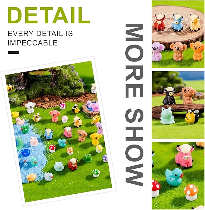 52pcs Mini Resin Animal Figures Bulk Duck Mushroom Frog Tiny Resin Animals Little Small Figures Miniatures for Party Favors Bag Fillers Dollhouse Decor