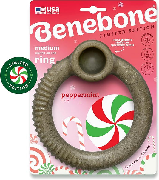 Benebone Peppermint Ring – Limited Edition Holiday Flavor, Durable Chew Toy for Aggressive Chewers, Made in USA, Medium