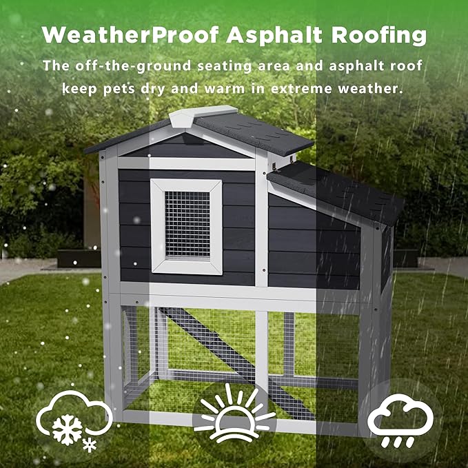 Small Chicken Coop for 2 Chickens,Wooden Chicken Coops with Nesting Boxes Indoor Outdoor,Bunny House Rabbit Hutch Poultry Pet Run Cage with Waterproof Roof,Stairs&Leak-Proo-Tray (Grey)