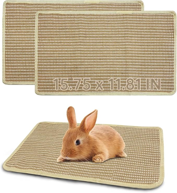 Hamiledyi Rabbit Scratching Pads 2 Packs Natural Sisal Scratcher Mats Sturdy Grinding Claw Pads Rabbit Cage Accessories for Guinea Pig Cat Bunny Chinchilla Protect Furniture (15.75"x11.81")