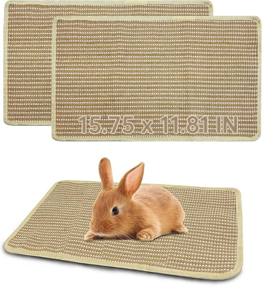 Hamiledyi Rabbit Scratching Pads 2 Packs Natural Sisal Scratcher Mats Sturdy Grinding Claw Pads Rabbit Cage Accessories for Guinea Pig Cat Bunny Chinchilla Protect Furniture (15.75"x11.81")