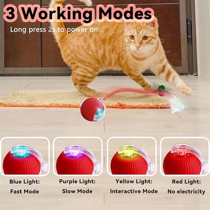 Interactive Cat Toys for Indoor Cats, Automatic Cat Toy with Elastic Mesh Tail, Electric Rolling Ball on Carpet, Chirping and Motion Activate Cat (Green)