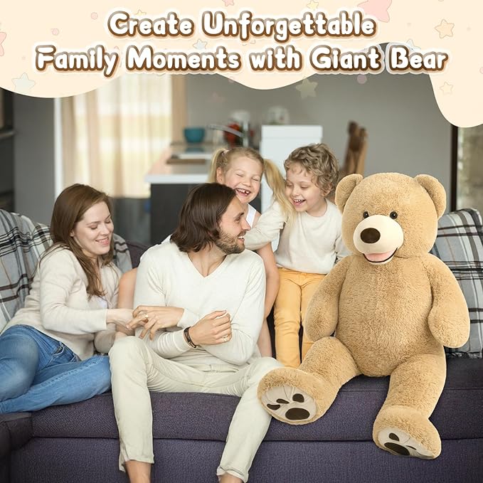 MorisMos Smile Giant Teddy Bear, 51inch Large Stuffed Bears with Big Footprints, Big Stuffed Animals Cuddly Plush Gifts for Girlfriends, Boyfriend, Brown