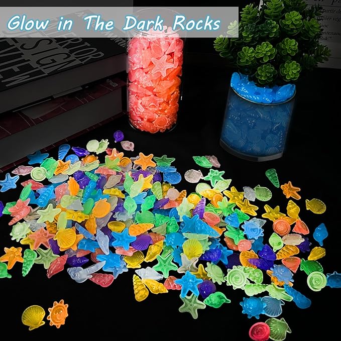 Kaiyuan Dynasty 300pc Fish Tank Glow Rocks Glow in The Dark Pebbles Glowing Rocks for Aquarium Luminous Pebbles for Fish Bowl,Garden,Ponds Decor,Blue