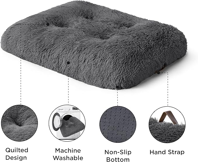 Bedsure Washable Small Dog Bed for Crate, Plush Calming Dog Crate Mat, Fluffy Pet Bed for Small Dogs, Plush Soft Comfort Sleeping Mat for Puppy, Anti-Slip Pet Kennel Pad, 24" x 18", Dark Grey