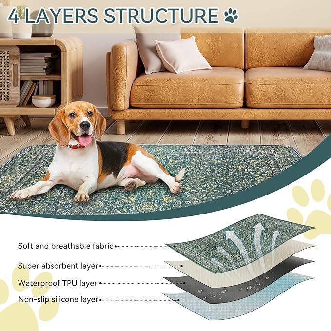 Washable Pee Pads for Dogs 2 Pack Reusable Puppy Training Pads 36"x41" Super Absorbent Waterproof Dog Training Pads, Non-Slip Potty Pads Whelping Pads Litter Mat Pet Supplies - Vintage Green