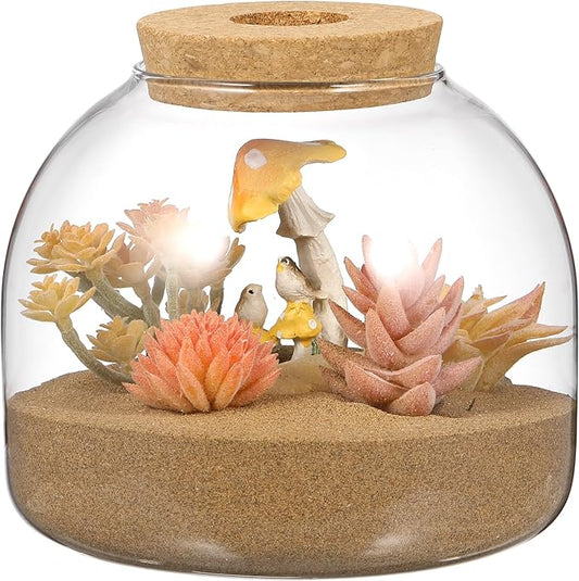 Glass Plant Terrarium, Tabletop Succulent Planter Easter Candy Cookie Jar Cute Canister Round Fish Bowl Vase Sealed Glass Bottles Vial with Cork Top for Craft Fern Moss Succulent Air Plants
