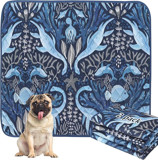BVAGSS Washable Pee Pads for Dogs, 2 Pack Reusable Leakproof Puppy Wee Wee Pad, Non-Slip Waterproof Pet Training Pads, Super Absorbent Whelping Pads XH081 (Dino Navy, 36X24 Inch (Pack of 2))