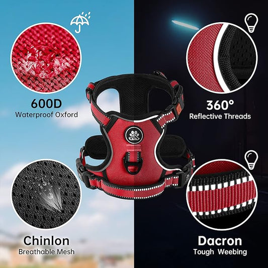 NESTROAD No Pull Dog Harness,Adjustable Oxford Dog Vest Harness with Leash,Reflective No-Choke Pet Harness with Easy Control Soft Handle for Large Dogs(X-Large,Red)