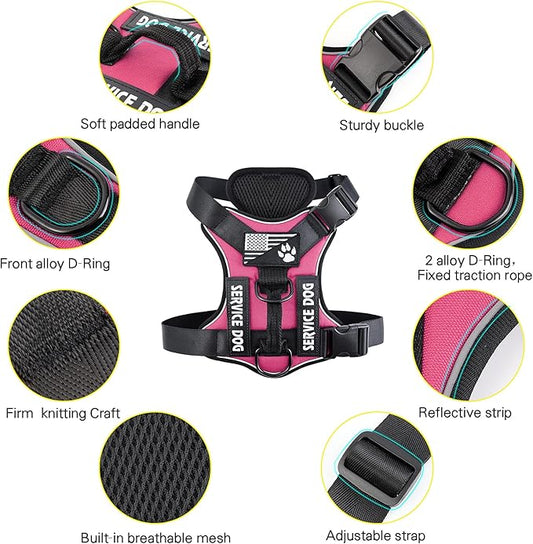 Demigreat Service Dog Harness, Reflective Dog Vest Harness with 5 PCS Patches, Adjustable Soft Oxford Pet Harness, Inner Layer Mesh, Easy to Control for Small Medium Large Dogs…