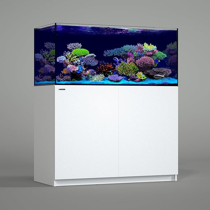 LANDEN RS 120 ReefStar Saltwater Aquarium Reef-Ready Sump Aquarium – 100 Gal Display + 45 Gal Sump | 47.2″×21.7″×20.9″ Tank + White Cabinet/Built-in Filtration