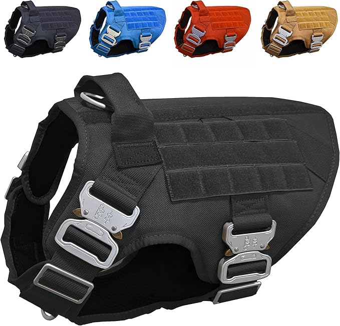 Pets ProMax Heavy Duty Tactical Dog Harness with All Metal Buckles | No-Pull K9 Vest with MOLLE System & Handle for Medium Dogs | Waterproof & Durable for Training, Hiking, and Service. Black (M)