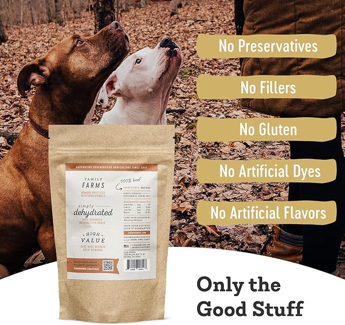 Farm Hounds Beef Heart Jerky Treats for Dogs, Premium Dried Treats, High Protein Training Treat for Small & Large Dogs, Natural & Healthy Dog Treats, Made in USA, Beef Hearts 4oz