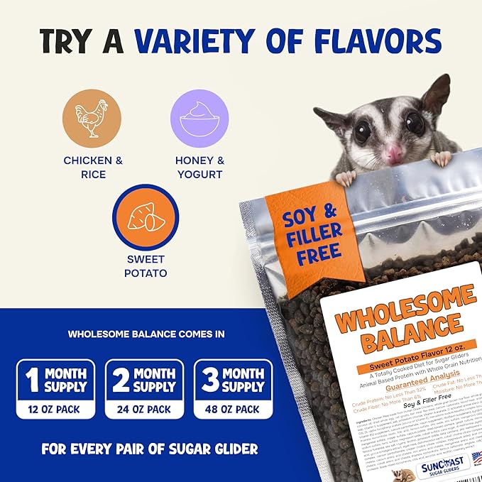 Wholesome Balance Sugar Glider Food - Sweet Potato | 3 lbs of Premium Dense Food for Sugar Gliders and Small Animals - 4 Months Supply