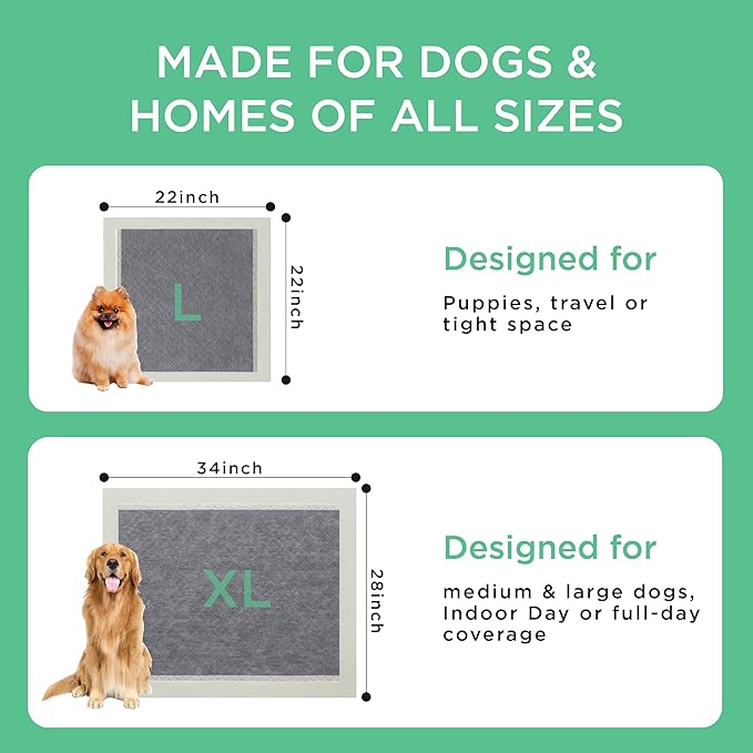 Bedsure Pee Pads for Dogs, 22" x 22" Puppy Pads 100 Count, Super Absorbent & Leak Proof, Small Dog Training Pads Quick Dry Disposable Pets Potty Pads Odor-Control Activated Carbon & ECO Green Material