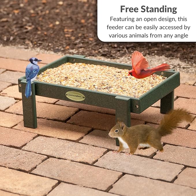 Amish American Made Platform Bird Feeder, Free Standing Ground Bird Feeders for Outdoors, with Raised Seed Tray for Wild Birds, Chicken, Squirrel, Gift for Birdwatchers (Turf Green)