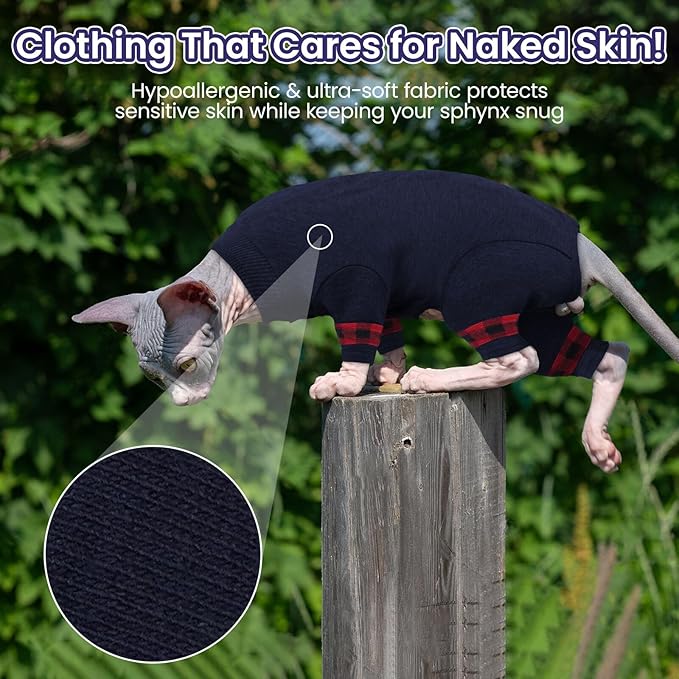 Sphynx Hairless Cats Sweater Shirt Kitten Soft Pullover Cute Cat Pajamas Jumpsuit Cotton Apparel Pet Winter Turtleneck for Cats,DarkBlue XL