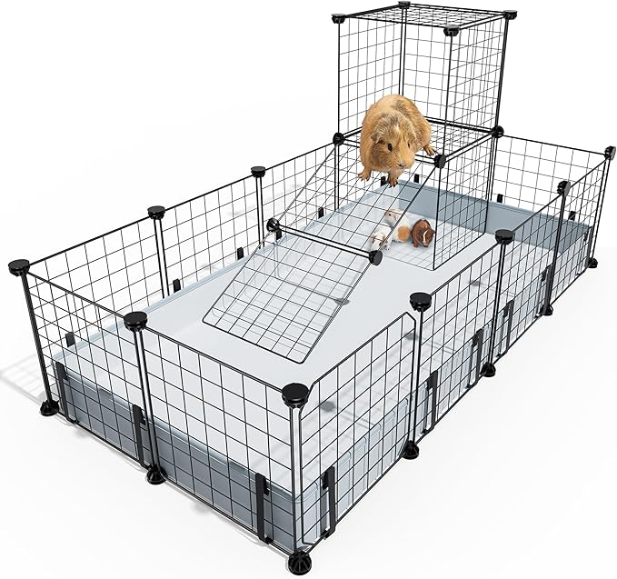 BUCATSTATE 20 Panels Guinea Pigs Cages, Small Animal Playpen with Waterproof Mat, 47" L*24" W*12" H Metal Hedgehog Enclosure with Door, C&C Cage for Bunny Rabbit Chinchillas