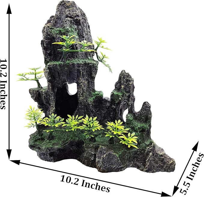 Large Fish Tank Decoration, Rock Mountain View Aquarium Decoration, Tree House cave, Fighting Fish, Shrimp, Hermit Crab, Relaxation and Play, Perfect Hiding in The cave
