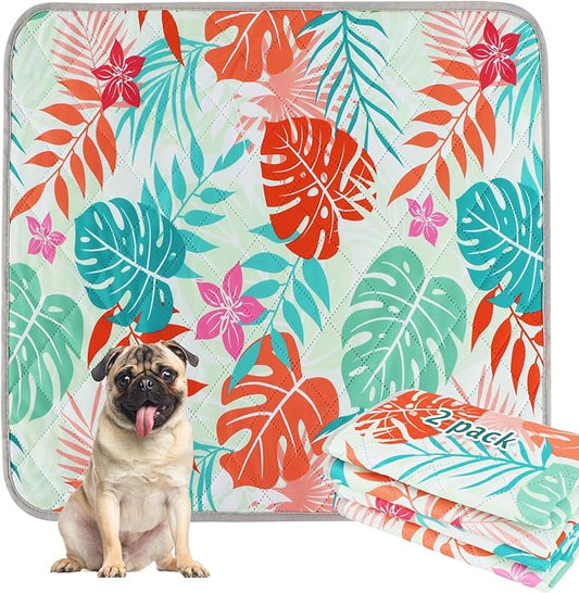 BVAGSS Washable Pee Pads for Dogs, 2 Pack Reusable Leakproof Puppy Wee Wee, Non-Slip Waterproof Pet Training, Super Absorbent Whelping XH081 (Green Palm Leaves, 30X20 Inch)
