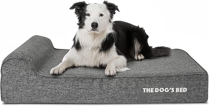 The Dog’s Bed Orthopedic Headrest Dog Bed, Large Grey Linen 40x25, Memory Foam, Pain Relief for Arthritis, Hip & Elbow Dysplasia, Post Surgery, Lameness, Veterinary Approved, Waterproof Washable Cover