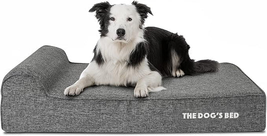 The Dog’s Bed Orthopedic Headrest Dog Bed, Large Grey Linen 40x25, Memory Foam, Pain Relief for Arthritis, Hip & Elbow Dysplasia, Post Surgery, Lameness, Veterinary Approved, Waterproof Washable Cover