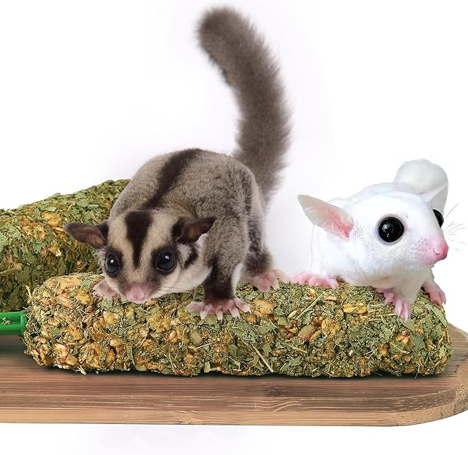 Sugar Glider Food, Natural Eucalyptus Chew Sticks for Chinchillas, Small Animal Treat with Leaves Fruits Oats Honey for Rabbits Guinea Pigs Parrots, 5.3oz (1 Pack, 2 Sticks)
