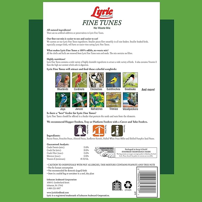Lyric Fine Tunes Wild Bird Seed - No Waste Bird Food Mix - Attracts Bluebirds, Finches, Chickadees & More - 15 lb. Bag