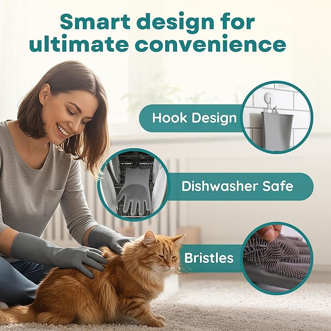 BarkNGo Dog Washing Gloves for Bathing and Grooming – Gentle Silicone Dog Bath Gloves with Scrubbers for Easy Cleaning, Massage, Loose Hair Removal – Comfortable Pet Grooming Gloves for Dogs and Cats