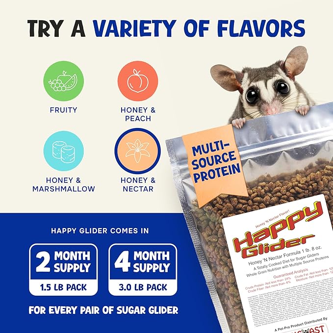 Happy Glider 1 lb 8 oz Bag of Nutrient Dense Premium Sugar Glider Food. Honey 'N Nectar
