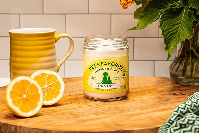 Pet's Favorite Pet Odor Candle, Clean Burning, Long Lasting Scented Candles with a Cotton Wick. (Lemon, Pack of 2)
