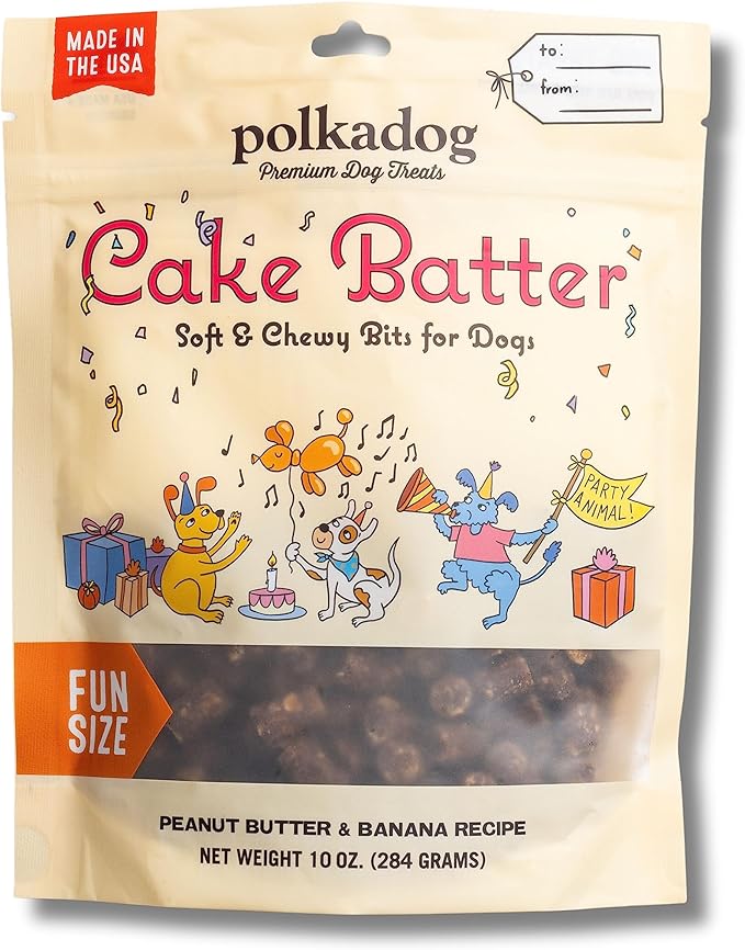 Polkadog Cake Batter Dog Treats – Soft & Chewy Premium Birthday Treats with Peanut Butter & Banana – Healthy, Limited Ingredient, Training Size for All Dog Breeds & Ages – Natural, Made in USA – 10 oz