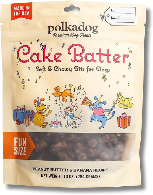Polkadog Cake Batter Dog Treats – Soft & Chewy Premium Birthday Treats with Peanut Butter & Banana – Healthy, Limited Ingredient, Training Size for All Dog Breeds & Ages – Natural, Made in USA – 10 oz