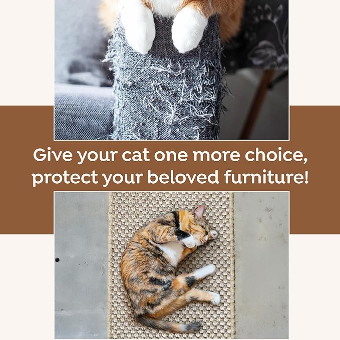 Premium Brazilian Cat Scratcher Mat – 24'' x 16'' Natural Fiber 100% Sisal with Jute Border, Ultra Durable, Scratching Pad, Doormat Rug, Protects Furniture and Carpets (Natural Brown)
