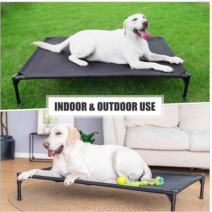 Elevated Dog Bed for Small Dogs, Raised Dog Cot Fits Up to 150 LBs, Heavy Duty Pet Cots with Durable Supportive Teslin Recyclable Washable Mesh, Indoor & Outdoor Pet Bed, Brown