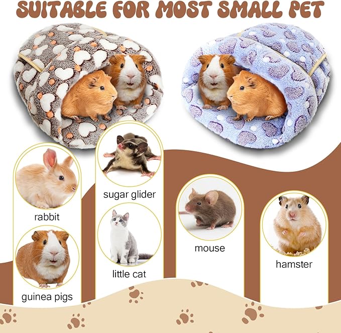 Wenqik 2 Pcs Guinea Pig Hideouts Washable Bunny Bedding Cuddle Warm Small Pet Sack Supplies Portable Pet Carrier Cage Nest Guinea Pig Accessories for Cage(Gray, Pink,Heart)